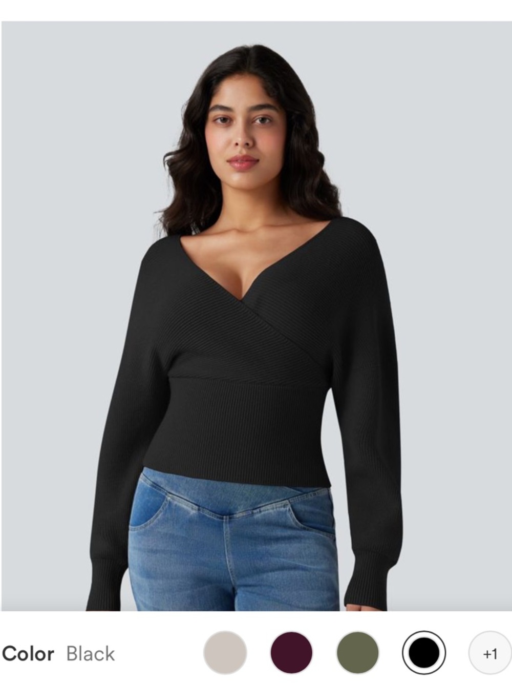 Halara size small. Black V-Neck Ribbed Wrap Sweater